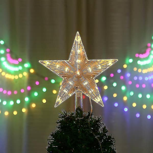 Juletrestjerne med 10 LED-lys og strømkontakt - Varmhvit lysende juletrestjerne - Juletrestjerne