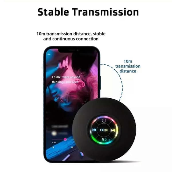 Bluetooth Waterproof Hands-Free Portable HD Shower Speaker, LED Lights, Built-in Microphone Speakerphone and Attached Suction Cup