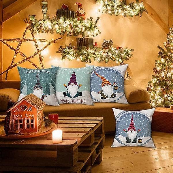 Julkuddfodral med jultomten 45x45 cm, 4-pack, juldekoration, julkuddfodral