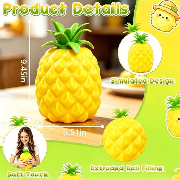 Kæmpe Ananas Squishy – 24 cm jumbo blød langsomt stigende stressbold til angstlindring