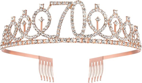 70-årsdagssash og tiara for kvinner, rosegull bursdagssash krone 70 & Fabulous Sash og tiara for kvinner