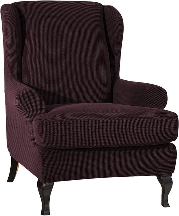 Stretch Wingchair Cover Elastisk fåtöljöverdrag Skydd för stol ， Svart Kaffe