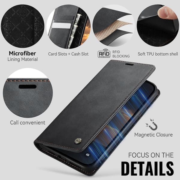 Compatible with iPhone 11 Pro Case CASEME 033 Series RFID Wallet Stand Calf Texture Leather Phone Case Black