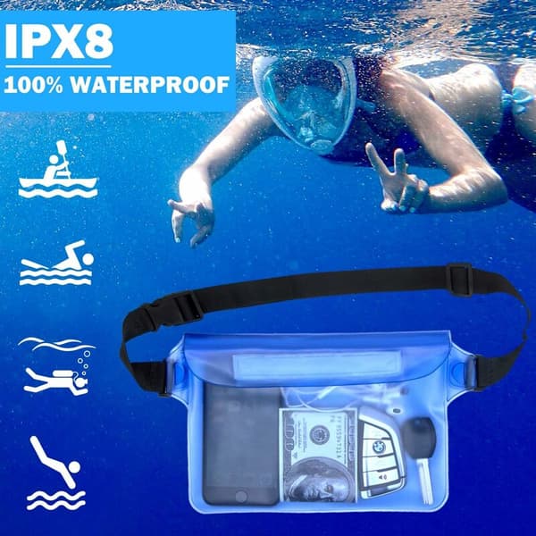 Waterproof Bag Waterproof Cell Phone Case Protective Case with Adjustable Strap for Skiing for Water Sports, Beach, Swimming, Boating, 2 Pcs-