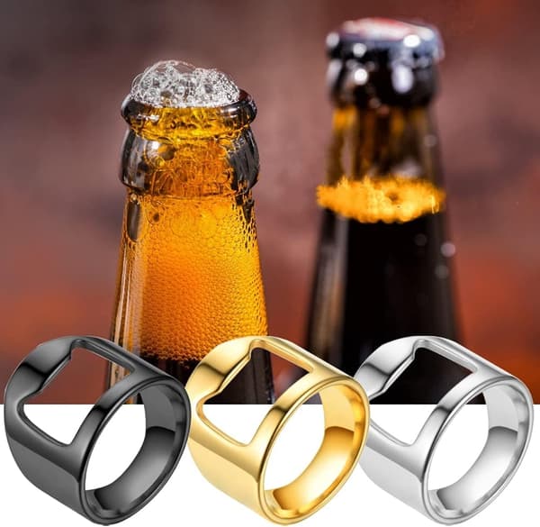 Flasköppnarring i rostfritt stål, guld, 7 storlekar - Modeaccessoar för män, camping, fest