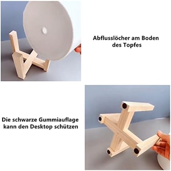 Set med 2 keramiska blomkrukor med växtstativ i trä - Modern - Inomhus och utomhus - Röd (Fyrkantig)