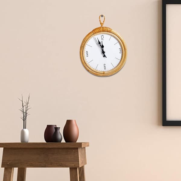 Rattan Handvävd Väggklocka - Enkel Design Pendelklocka Lämplig för Hem Sovrum Vardagsrum Sovsal