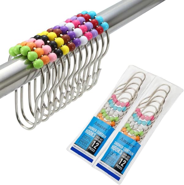 2-pack duschdraperikrokar, rostfria duschdraperikrokar och krokar - set med 24 - färgglada