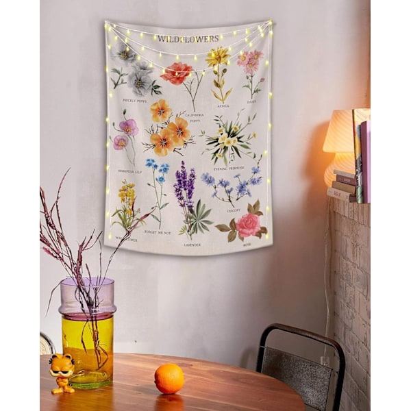 Vildblomma vertikal väggbonad, illustrationsreferenskarta väggbonad med text, off-white