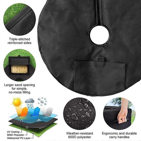 Umbrella Base Weight Bag, Round Patio Umbrella Base Removable Windproof Fixed Sandbag, For Beach Ga Black