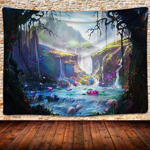 Stor fantasy väggbonad, saga väggbonad, magiskt land bergstecknad väggbonad