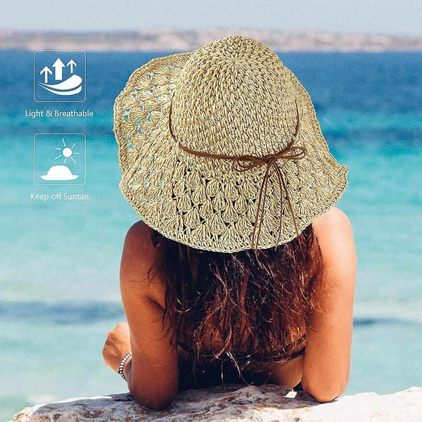 Vikbar Solhatt Dam Anti-UV, Dam Solhatt Panama Bred Brätte, Mode Strand Båge Dekoration