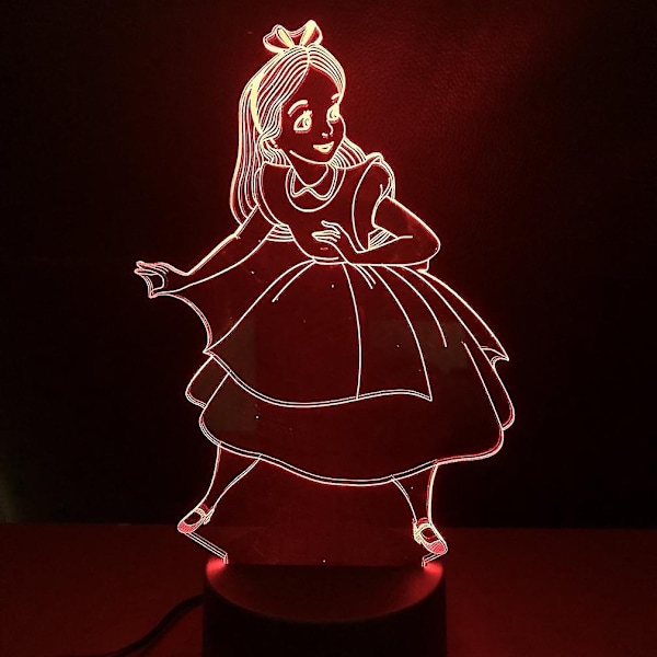 Alice i Underlandet 3d LED nattlampa sovrum bordslampa färgförändring