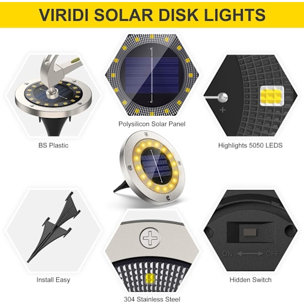 Solcellslampor för utomhusbruk, 4-pack 16 LED solcellsstrålkastare utomhusbelysning IP65 vattentät rostfri