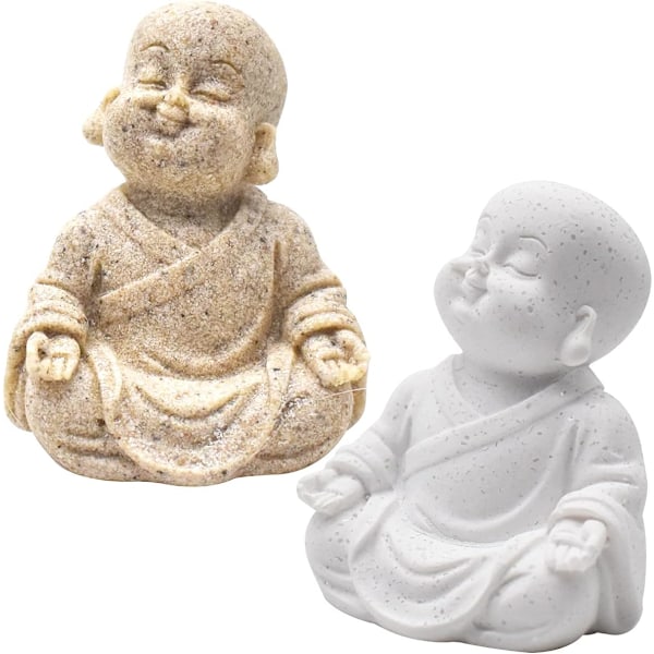 2 Maitreya-statyer, hantverk i stengods Söta Feng Shui-statyer Små munkprydnader Be