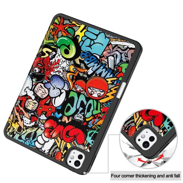 Til iPad Pro 11 (2024) Slim fit tri-fold etui Penneholder - Graffiti multifärg multicolor