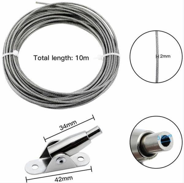 2 mm x 10 m PVC-belagt rustfrit stål wire ophængskode hængende billedskrue