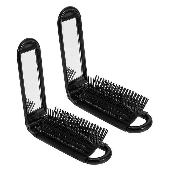Compact Brush with Mirror Portable Foldable Hairbrush for Women and Men for Quick Refresh 2 pcs