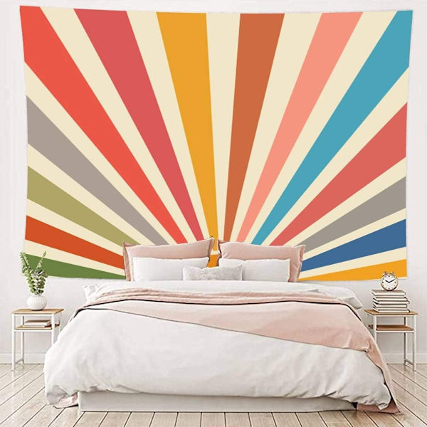 Vintage sol tapet Boho väggbonad Retro 70-tal regnbåge soluppgång solnedgång Minimal geometrisk grunge