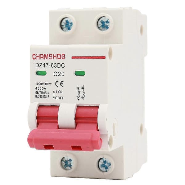 DC Afbryder 1000V 2-polet Dobbelt MCB Solcelle PV 63 Amp 20A