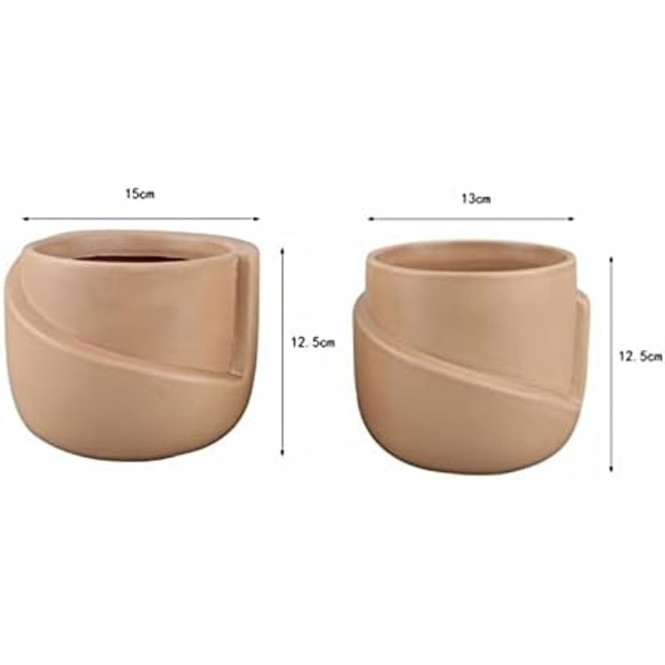 Set med 2 keramiska blomkrukor - Oregelbunden form - Kreativ - Blomkruka för små växter, kaktusar (C)
