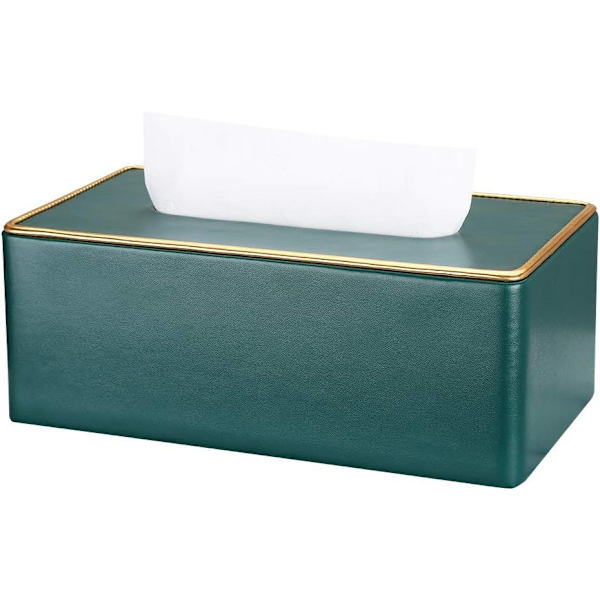 Rektangulär läder servettlåda (mörkgrön)