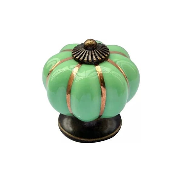 6 Green Ceramic Door Knobs, Pumpkin Door Knobs, Pumpkin Shaped Knob, with Screws, for Office Furniture, Kitchen Cabinets, Drawers and
