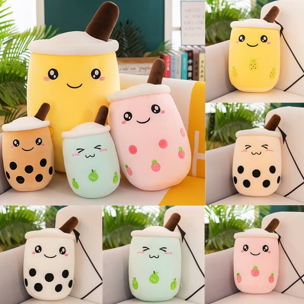 Bubble Tea Boba Cups Squishmallow Mjuk Fin Present Plysch Brun Stängda Ögon