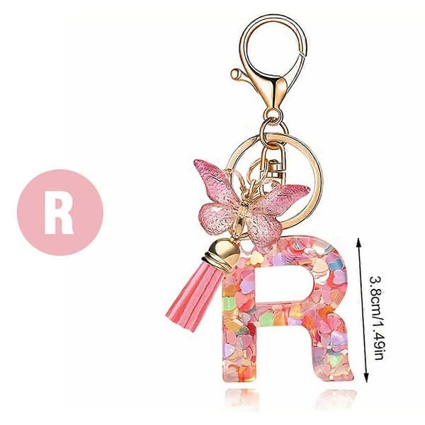 R-typ bokstavsberlock rosa söt initial nyckelring fjärilsnyckelring