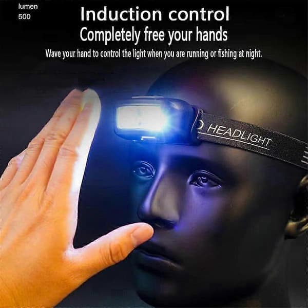 2025 Oppladbar Sensor Hodelykt 2-pakning 1200 Lumen Supersterk Hvit LED Hodelykt Lommelykt 3 Moduser Bevegelsessensor Vanntett For A
