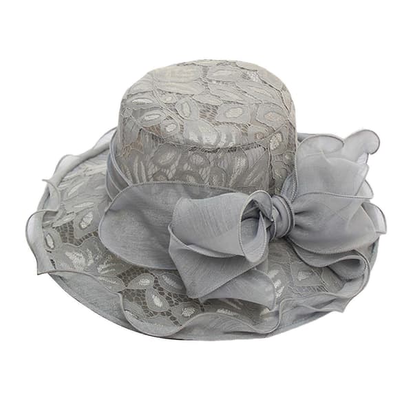 Dame Kirkehatt Blonder Sløyfe Temperament Sammenleggbar Flat Topp Solhatt for Bryllup Grey