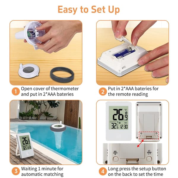 Digital trådlös flytande pooltermometer, vattentermometer, inomhus- och utomhuspooltermometer, lämplig för simbassänger, bubbelpooler, etc.