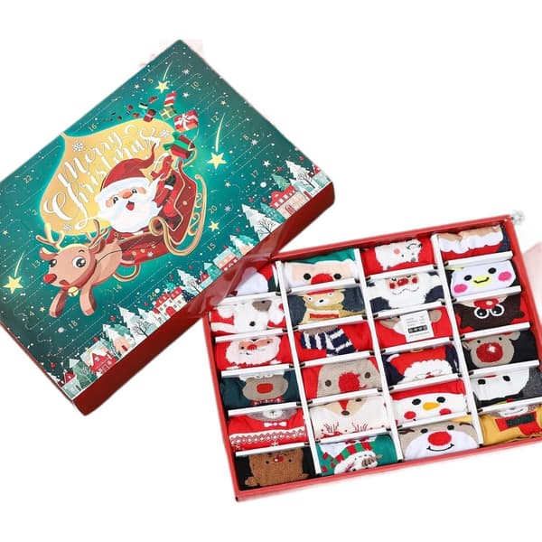 Adventskalenderstrømper \"Blind Boxes\" 2025: Nedtelling til jul med forskjellige mønstre - A