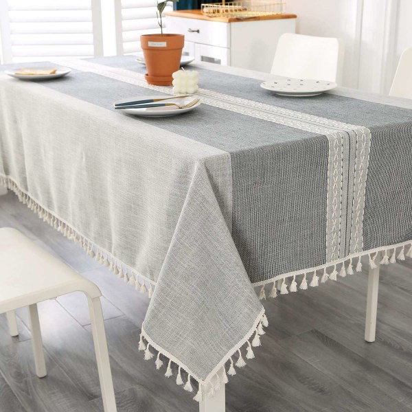 Bordsdukar rektangulär grå bomullslinne bordsduk Skrynkelfri tvättbar cover, dammsäker