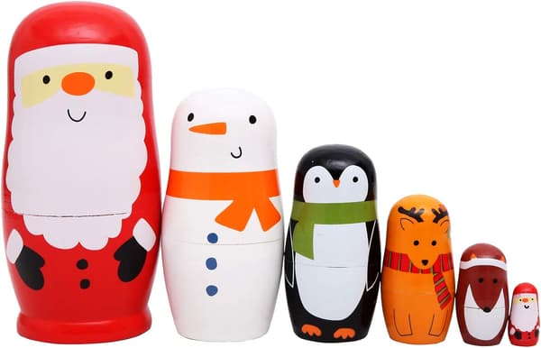 Jul Rysk Trä Matryoshka Handgjord Nötknäppare Trä Nesting Dockor Trä Samlarobjekt