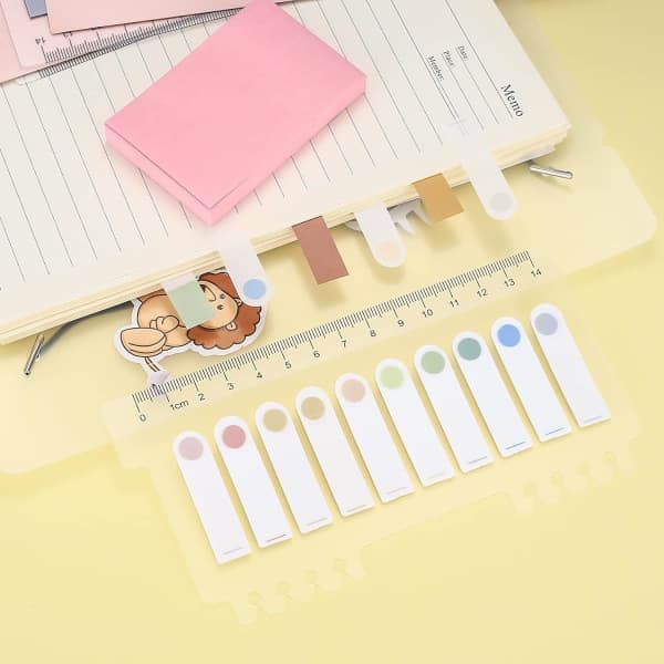 Sæt med 6 Post-it-lapper, farvede selvklæbende bogmærkeetiketter