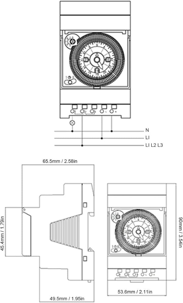 Mekanisk timer, 110-230V tidsbrytare, 2-vägs digital display, DIN-skena, för inomhusbruk, för belysning, för lampor