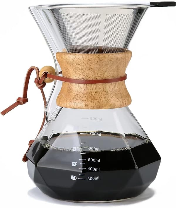 Pour Over Coffee Maker with Permanent Filter, 800ml Borosilicate Glass Coffee Pot