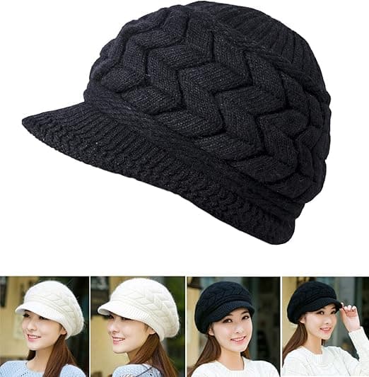 2-pack Dam Vinter Varm Stickad Mössa Slouchy Beanie med Skärm