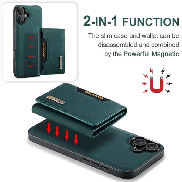 iPhone 17 Skal læderfodral DG.MING M2 Series 3-Fold Kortholder Grön