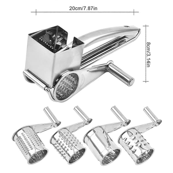 Manual Cheese Grater with Razor-Sharp Blades and Ergonomic Handle for Perfect Grating Results - Easy to Use and Clean, Silver