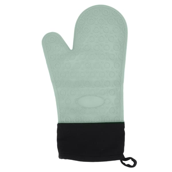 Silicone Oven Mitts Non-Slip Kitchen Baking Gloves High Temperature Resistant 2 Fingers Long Green