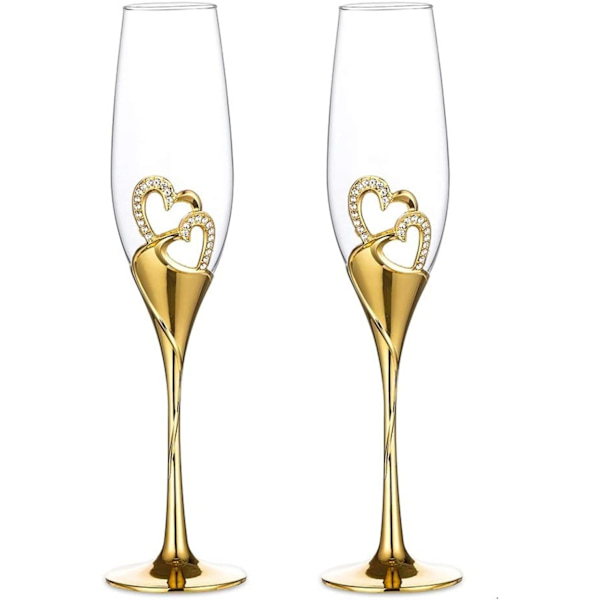 2-delars kreativt champagneglasset set bröllopshjärta bröllop champagne gåvor, guld