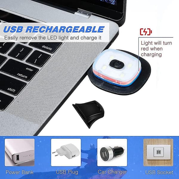 USB-genopladelig LED-hue, 4 stk., stærkt, medium og svagt lys LED-