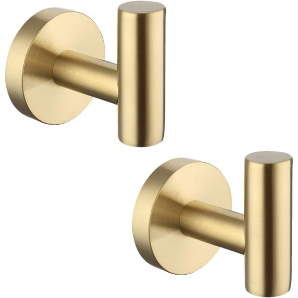Guld Handdukskrokar Rock Klädhängare Självhäftande för Badrum Kök Ingen Borr Väggmonterad Borstad Mässing 304 Rostfritt Stål 2 Pack