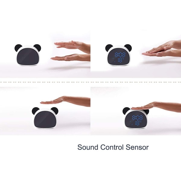 Söt Panda väckarklocka, digital LED skrivbordsklocka för sängbord (svart)