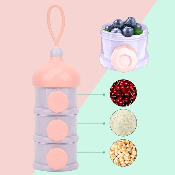 Baby mjölkpulver dispenser, stapelbar 3 fack babymat förvaring flaska bärbar babymatning