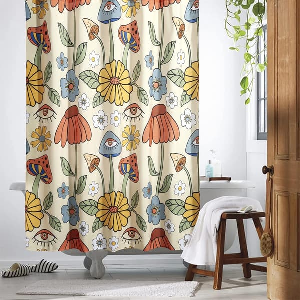 180*200cm Retro 70-tals Duschdraperi Psykedeliskt Blommönster