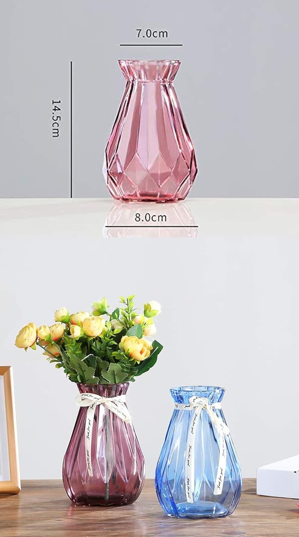 Glasvas Vas Solid Color Clear Style Rosa Glas Vattenflaska Karaff 14,5 cm Hög Dekorativ Hem Wedd