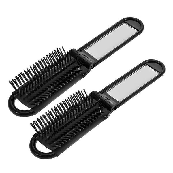Compact Brush with Mirror Portable Foldable Hairbrush for Women and Men for Quick Refresh 2 pcs
